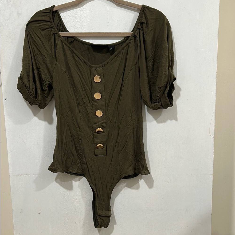 Olive Green Button-Up Women's Top